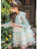 Tiffany Blue Soft Yarn Layered Flower Girl Dress Tiffany Blue Soft Yarn Layered Flower Girl Dress